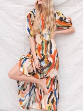 Anthropologie Maeve Suzannah Abstract Painterly Tiered Maxi Dress